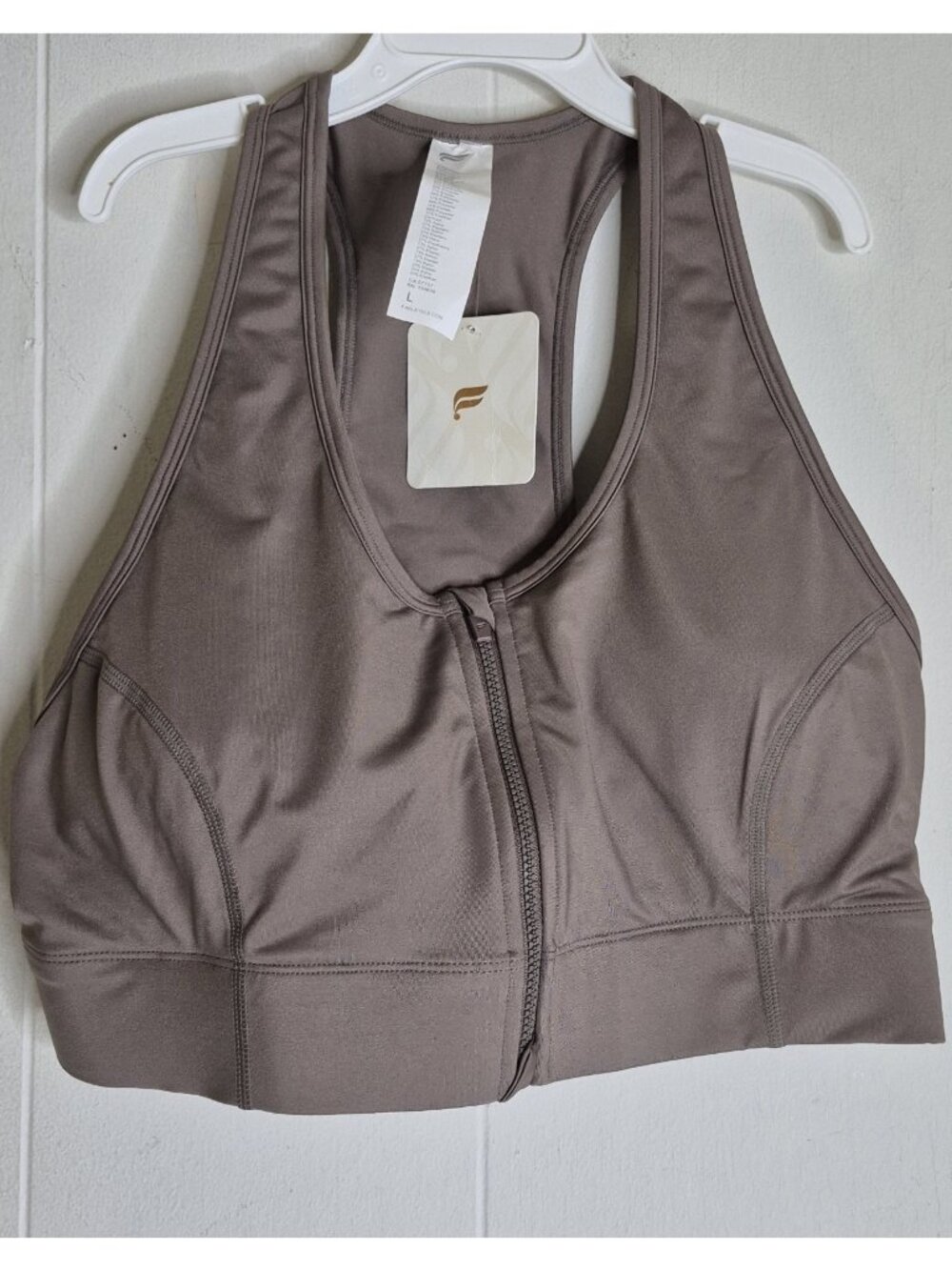 Fabletics On-The-Go Front Zip Brown Medium Impact Sports Bra L
